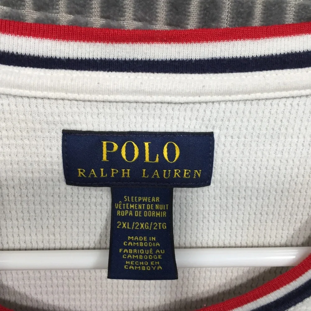 Polo Ralph Lauren Mens Sleepwear Waffle Knit Thermal USA Logo 2XL White